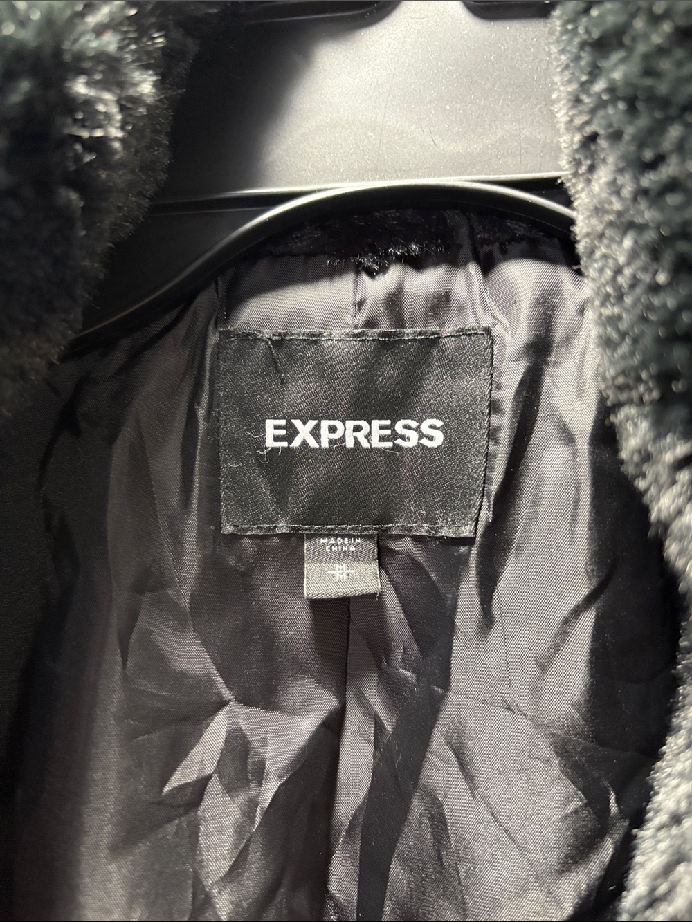 Express Black Faux Fur Teddy Jacket - Picture 2 of 2
